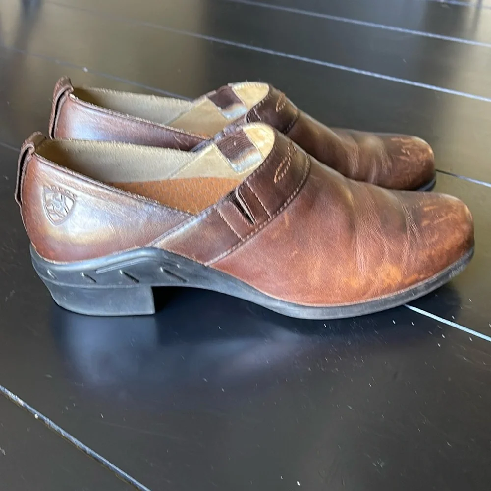 ARIAT Paddock Women's Size 7.5 Brown Leather Comfort Sport Clog Ankle Shoes - Picture 2 of 6